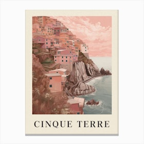 Cinque Terre Vintage Pink Italy Poster Canvas Print