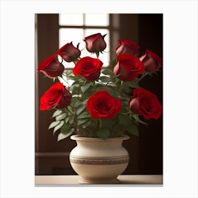 Red Roses In A Vase Canvas Print