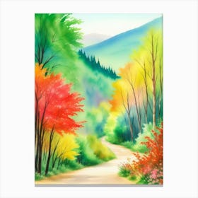 Watercolor Autumn Forest Road Canvas Print