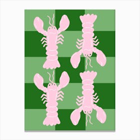 Lobster Tile Pink On Green Canvas Print