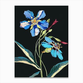 Neon Flowers On Black Forget Me Not 1 Canvas Print