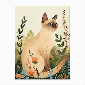 Japanese Bobtail Cat Storybook Illustration 2 Canvas Print