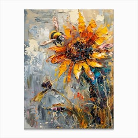 Bee On Sunflower Canvas Print