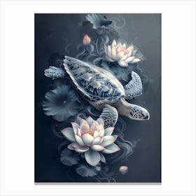 Turtle With Lotus Lily Canvas Print