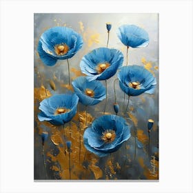 Gold Plated Blue Poppy Flowers Canvas Print