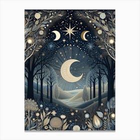 Moonlight In The Woods Style William Morris1 Canvas Print