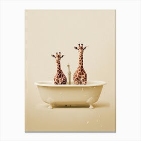 Giraffes In A Bath Neutral Print Canvas Print