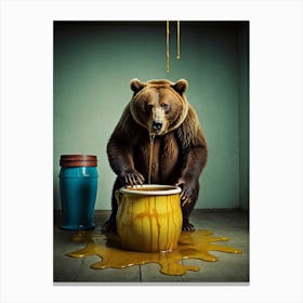Bear Drinking Honey Canvas Print