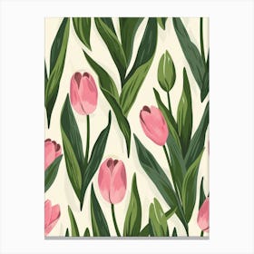 Pink Tulips Seamless Pattern 1 Canvas Print