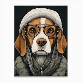 Beagle Dog Wearing Glasses Canvas Print