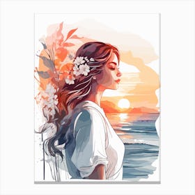 Girl At Sunset Art Print Painting Canvas Print