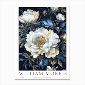 William Morris Prints Blue Flowers Peony Morris Exhibition Print Navy Blue Gold Poster Vintage Canvas Print