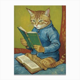 Smart Cat Reading Book Canvas Print