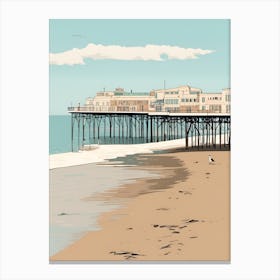 Brighton Pier Sandy Beach Generated Stilts Muted Pastel Tones Canvas Print