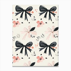 Pink And Black Bows 5 Pattern Canvas Print