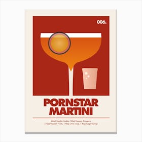 Pornstar Martini, Cocktail Print (Burnt Orange) Canvas Print