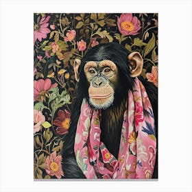 Floral Animal Painting Chimpanzee 2 Canvas Print