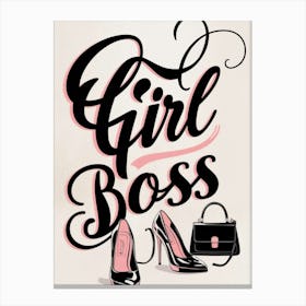 Girl boss retro wall art with handbag and heels 2025 Canvas Print