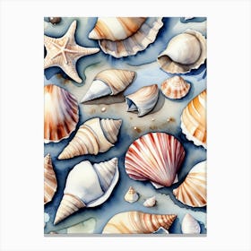 Seashells on the beach, watercolor painting 25 Canvas Print