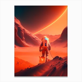 Astronaut Landing On Mars Neon Nights 2 Canvas Print