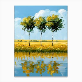 Three Trees In A Field Canvas Print