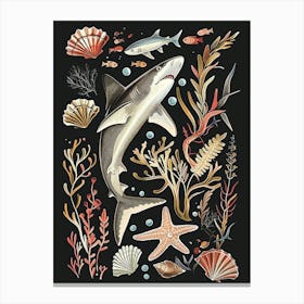 Blacktip Reef Shark Seascape Black Background Illustration 2 Canvas Print