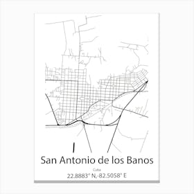 San Antonio De Las Vueltas,Cuba Minimalist Map Canvas Print