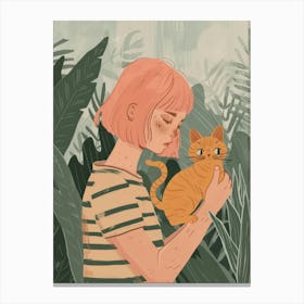 Girl Holding A Cat Canvas Print