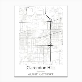 Clarendon Hills,United States Minimalist Map 1 Canvas Print