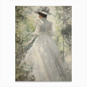 Victorian Woman In Garden Painting Canvas Print