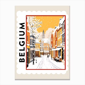 Retro Winter Stamp Poster Bruges Belgium 4 Canvas Print