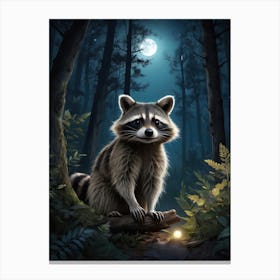 Raccoon In The Woods Night Sky Wildlife Canvas Print