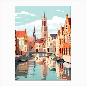Vintage Winter Travel Illustration Bruges Belgium 6 Canvas Print