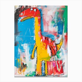 Dinosaur Shopping With Shopping Bags Abstract Painting 3 Canvas Print