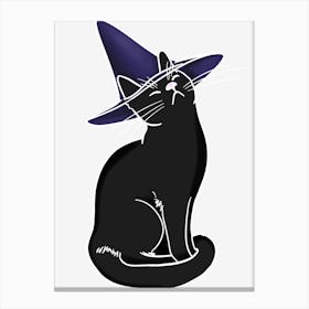 Whimsical Black Cat In A Witch Hat Canvas Print