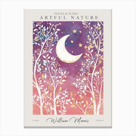 William Morris Moon Stars Botanical Pink Exhibition Canvas Print