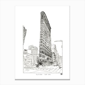 Flatiron Building NYC Art Print - Cityscape Wall Art - Black Fine Line Illustration - New York Wall Decor & Poster Canvas Print