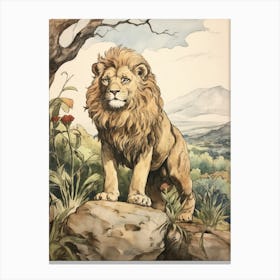 Storybook Animal Watercolour Lion 3 Canvas Print