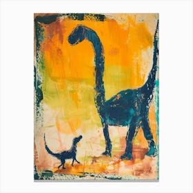 Dinosaur & Dog Orange & Blue Canvas Print