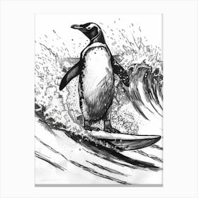 King Penguin Surfing Waves 3 Canvas Print