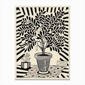 B&W Plant Illustration Zz Plant 10 Canvas Print
