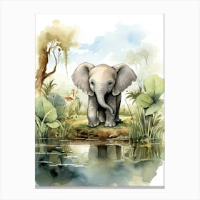 Elephant Painting Birdwatching Watercolour 1 Canvas Print
