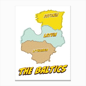 Pop Art Map of The Baltics 1 Canvas Print