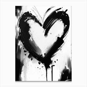 Abstract Heart 1, Symbol Black And White Painting Canvas Print