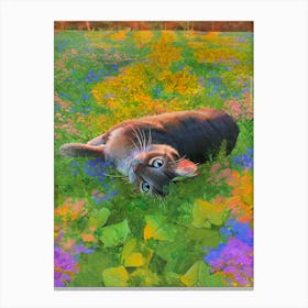 Cat In A Flower Field Canvas Print