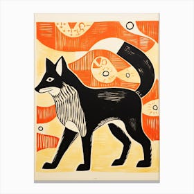 Arctic Fox, Woodblock Animal Drawing 2 Canvas Print