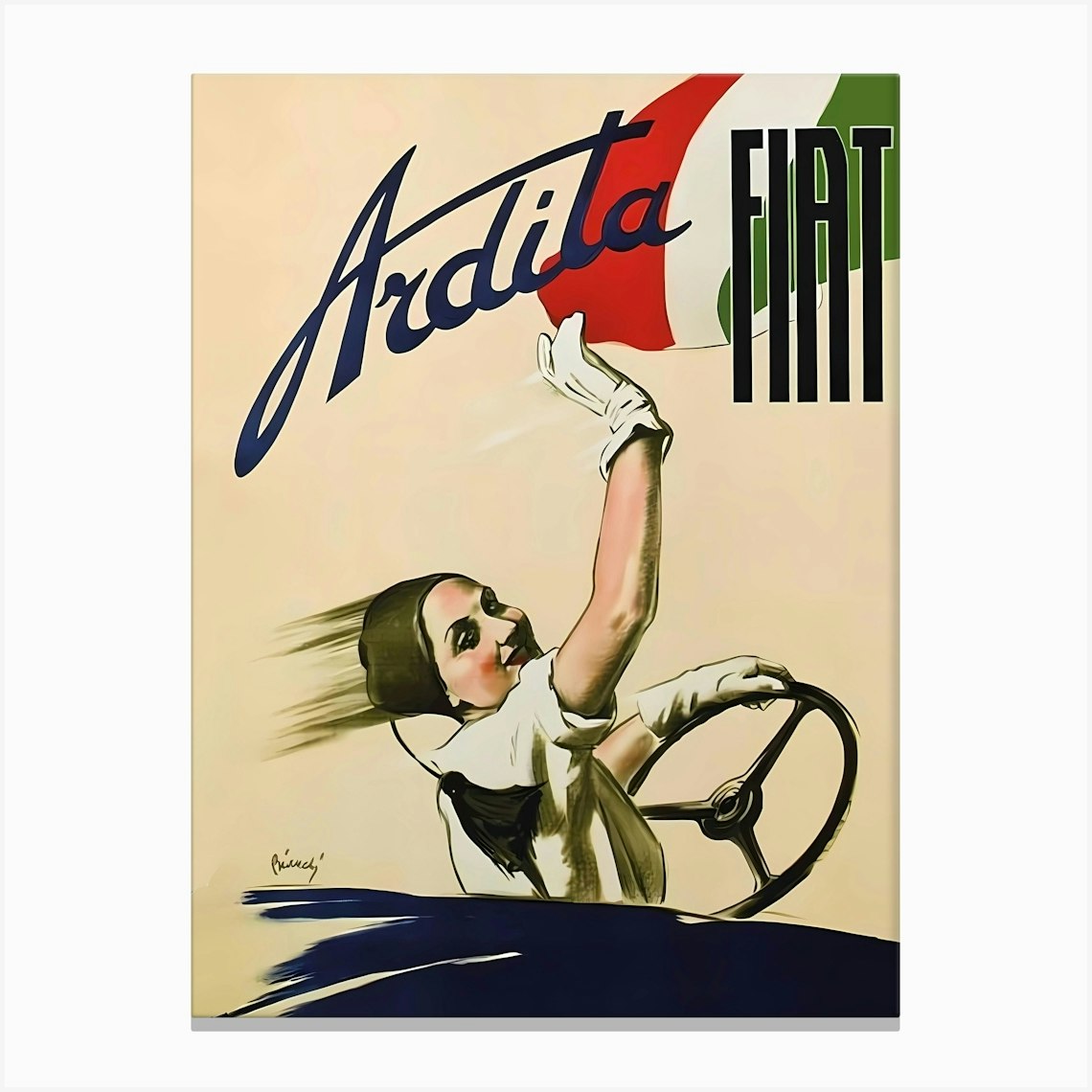 Fiat Cars, Girl on a Wheel, Vintage Advertising Poster Canvas Print by Vintage Spirit