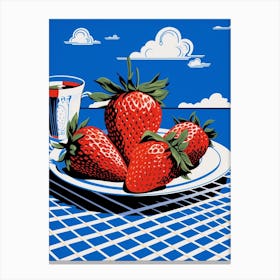 Strawberries Blue Checkerboard 1 Canvas Print