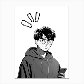 Boy With Glasses Anime Drawing Illustration Canvas Print