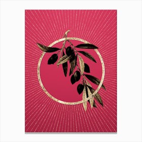 Gold Olive Tree Branch Glitter Ring Botanical Art on Viva Magenta n.0270 Canvas Print